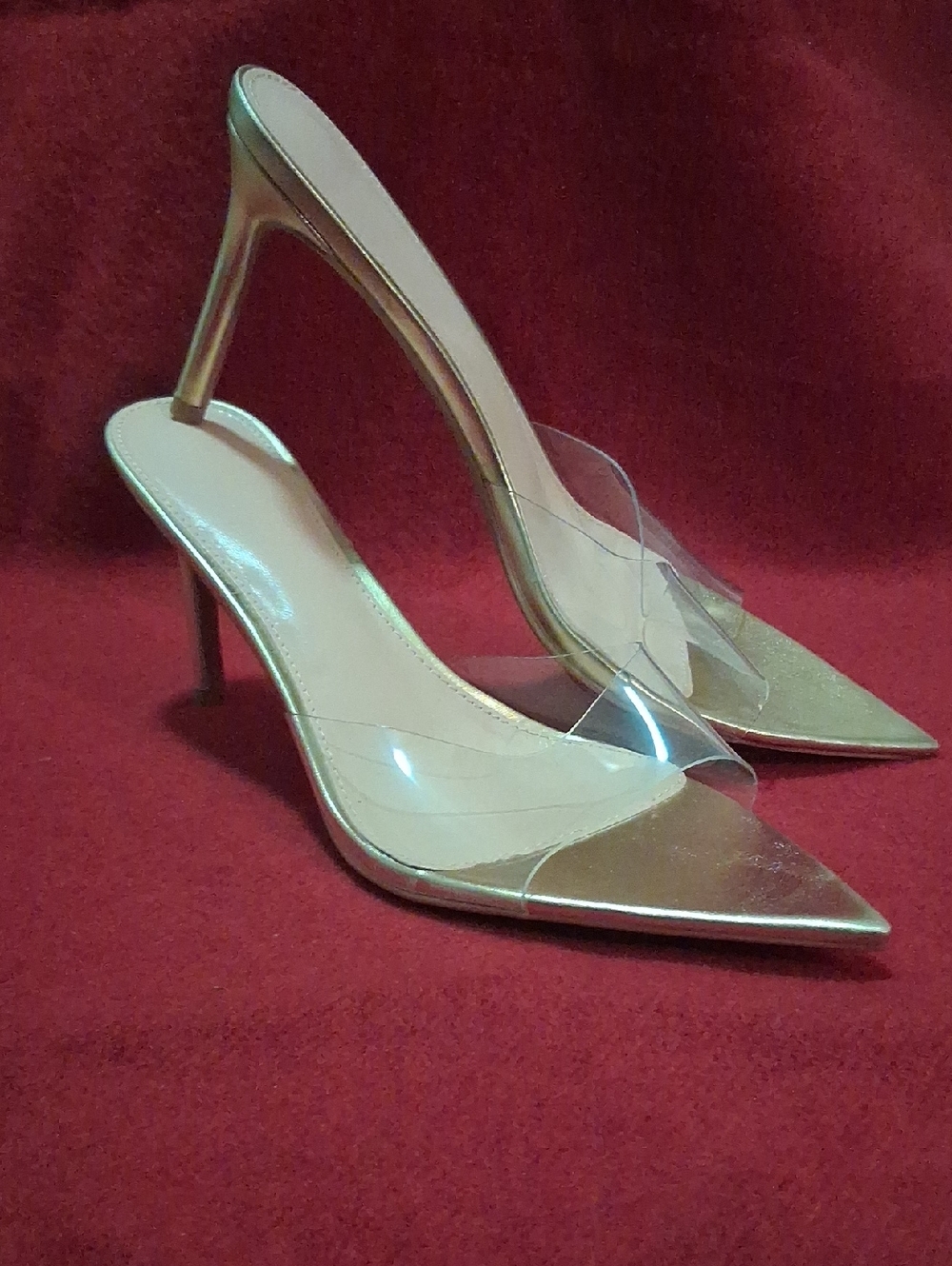 Gold Clear PVC Pointed-Toe Slingback Heels - Women